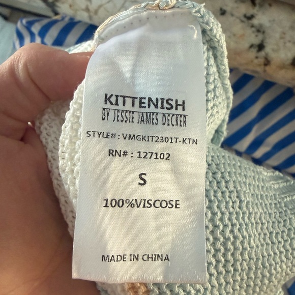 KITTENISH Blue Cream Striped Cropped Knit Sweater Women’s Small - Picture 7 of 7